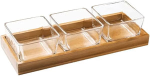 3-pc Square Storage Jar Set with Wooden Tray